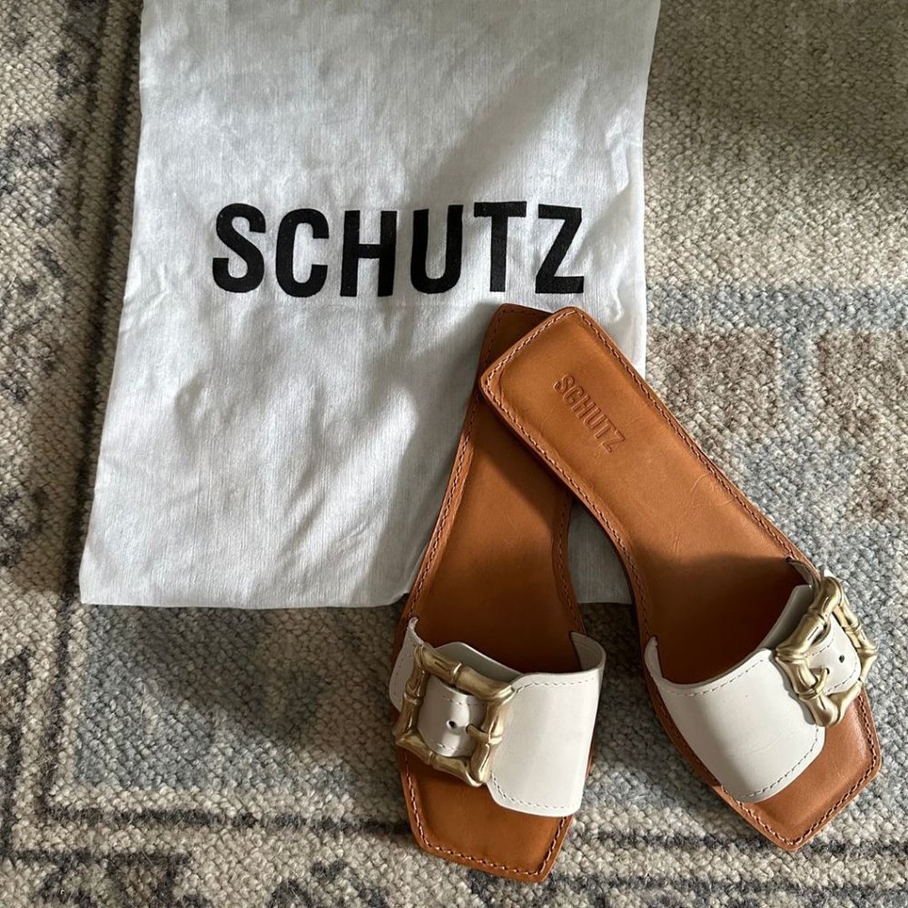 Schutz Enola Buckle Flat Slide Sandals 9.5